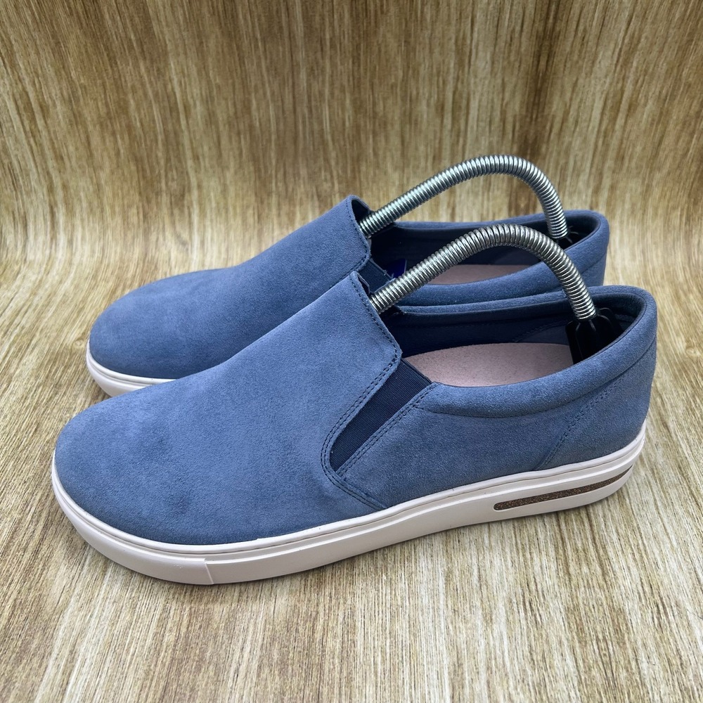 Birkenstock Oswego Slip On Sneaker Women's Size 10 Blue Suede Cork Footbed NEW - Picture 3 of 10